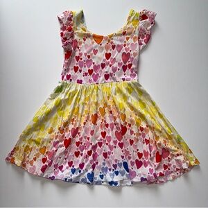 Macaron & Me Heart Patterned Dress with Pink, Yellow, and Green - Size 2T